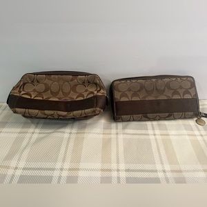 Coach Vintage Brown Signature Wallet AND Makeup Case. Used Condition